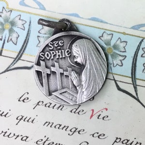 Small Antique French Saint Sophie Medal, Patron Saint of Schoolgirls
