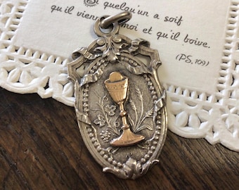 Exquisite Antique French Silver Medal, Communion Chalice and Host, Art Nouveau Styling