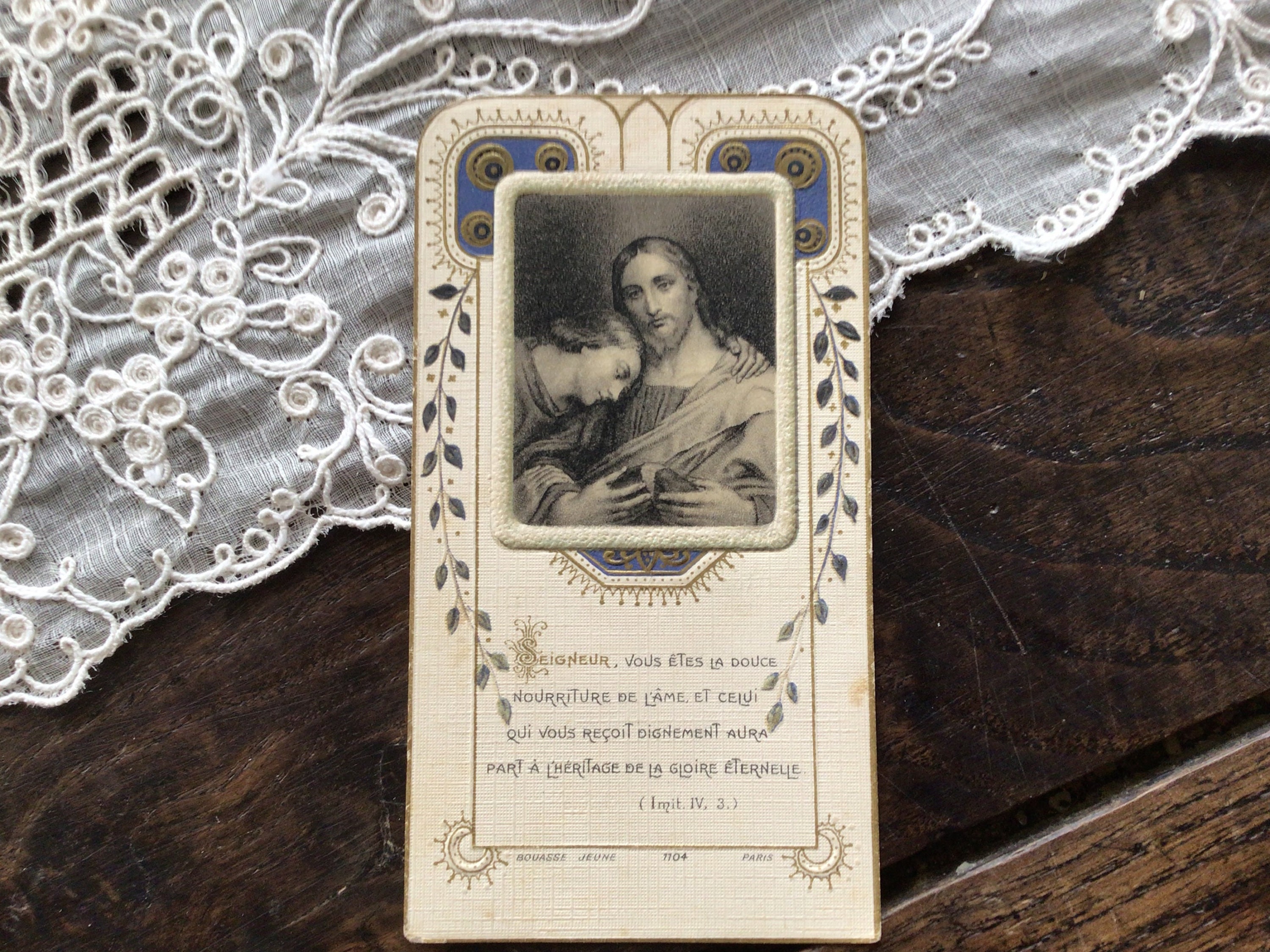 Antique French Holy Card, Jesus Christ, First Communion, Bouasse Jeune