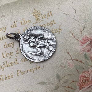 Small Vintage French Medal, St Christopher, Travel Scene on Obverse, Silvered/Plated