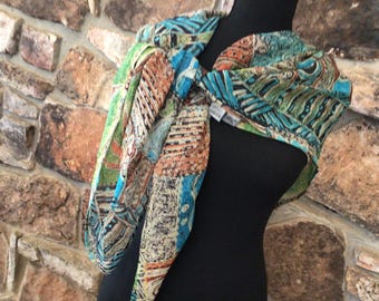 Vintage Chico’s Silk Scarf, Batik Style Design, 1990’s
