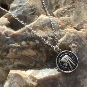 Tiny French Sterling Virgin Mary Medal on Sterling Chain