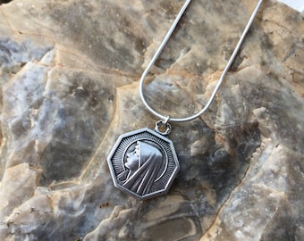 Tiny Antique French Sterling Holy Virgin Medal on Sterling Snake Chain, 16” Length
