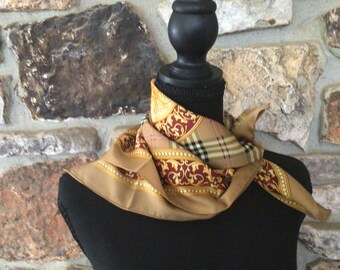 Vintage Claudi Landi Scarf, Plaid and Scrollwork Styling
