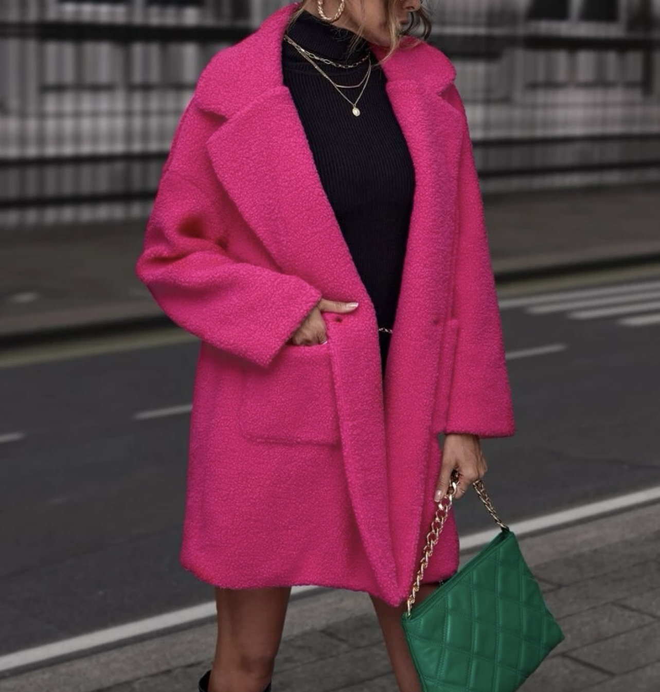 Bright pink top teddy coat