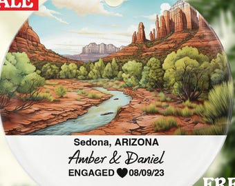 Sedona Arizona AZ Christmas Ornament Engaged Married Family Together Couple Travel Honeymoon Wedding Engagement Marriage Mr Mrs