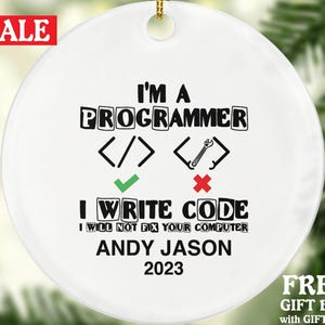 Programmer Christmas Ornament Personalized - Computer Programming Engineer Code Technology Coworker Employee Employer Gift Word Art