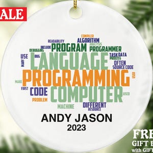 Personalized Computer Programmer Word Art Christmas Ornament, Software Developer, Coder, Coworkers, Employees, Employer, and Tech Enthusiast