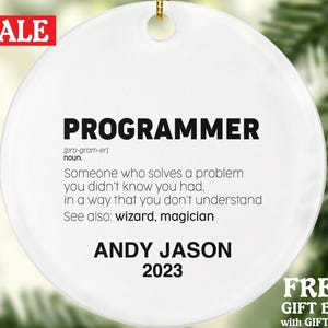 Programmer Definition Christmas Ornament Personalized - Programming Software Computer Engineer Code Technology Coworker Employee Employer