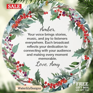 Ornement personnalisé de citation d'animateur de radio - Cadeau personnalisé pour DJ, diffuseurs, personnalités des médias, souvenir de vacances unique