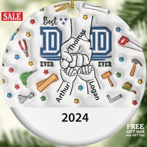 Dad and Children Christmas Ornament Personalized - Father and Daughter Son Kids Fist Bomb Hands Name Keepsake Holiday Gift Custom
