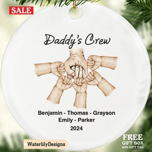 Dad and Children Daddy&#39;s Crew Christmas Ornament Personalized, Father and Daughter Son Kids Fist Bomb Hands Name Keepsake Holiday Custom
