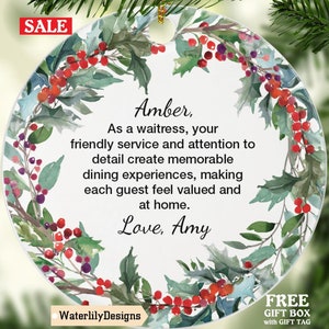 Personalized Waitress Quote Ornament - Custom Gift for Servers, Unique Holiday Keepsake for Restaurant Staff and Food Service