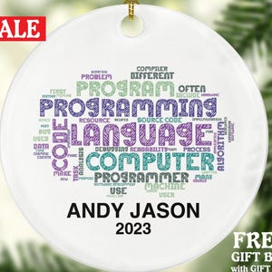 Programmer Christmas Ornament Personalized - Computer Programming Engineer Code Technology Coworker Employee Employer Gift Word Art
