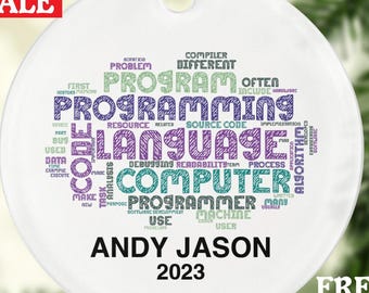 Programmer Christmas Ornament Personalized - Computer Programming Engineer Code Technology Coworker Employee Employer Gift Word Art
