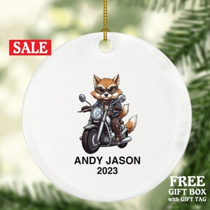 Motorcycle Rider Fox Christmas Ornament Personalized - Custom Gift for Bikers Racer Racing Personalized