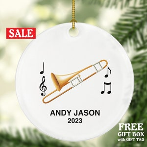 Personalized Trombone Christmas Ornament, Design Featuring Musical Instrument Elements, A Perfect Gift for Trombone Players and Music Lovers