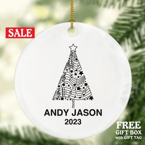 Personalized Musical Notes Christmas Tree Ornament, Custom Pine Tree Music Gift for Musicians, Music Teachers, Choir, Singers, or Band Lover
