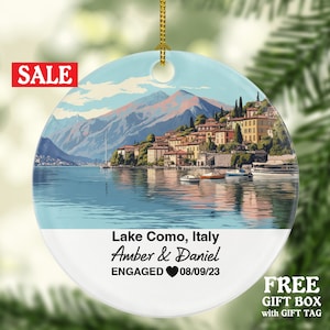 Lake Como Italy Christmas Ornament, Engaged Married Family Together Couple Travel Honeymoon Christmas, Wedding Engagement Marriage Mr Mrs