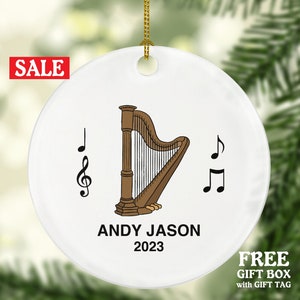 Personalized Harp Music Instrument Christmas Ornament – Custom Gift for Musicians, Harpists, Music Lovers, and Orchestra Members