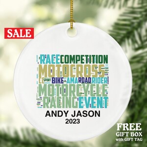 Personalized Motocross Word Art Ornament – Custom Dirt Bike Rider Christmas Gift for Coworkers, Employees, or Employers