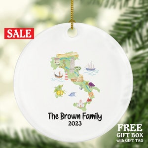 Italy Map Family Engaged Married Together for Couples Christmas Ornament, Italian European Travel Gift Engagement Marriage Husband Wife