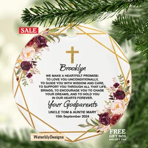 Promise to Godchild Christening Baptism Personalized Christmas Ornament - Baby Godson Grandson Goddaughter Granddaughter Boy Girl Keepsake