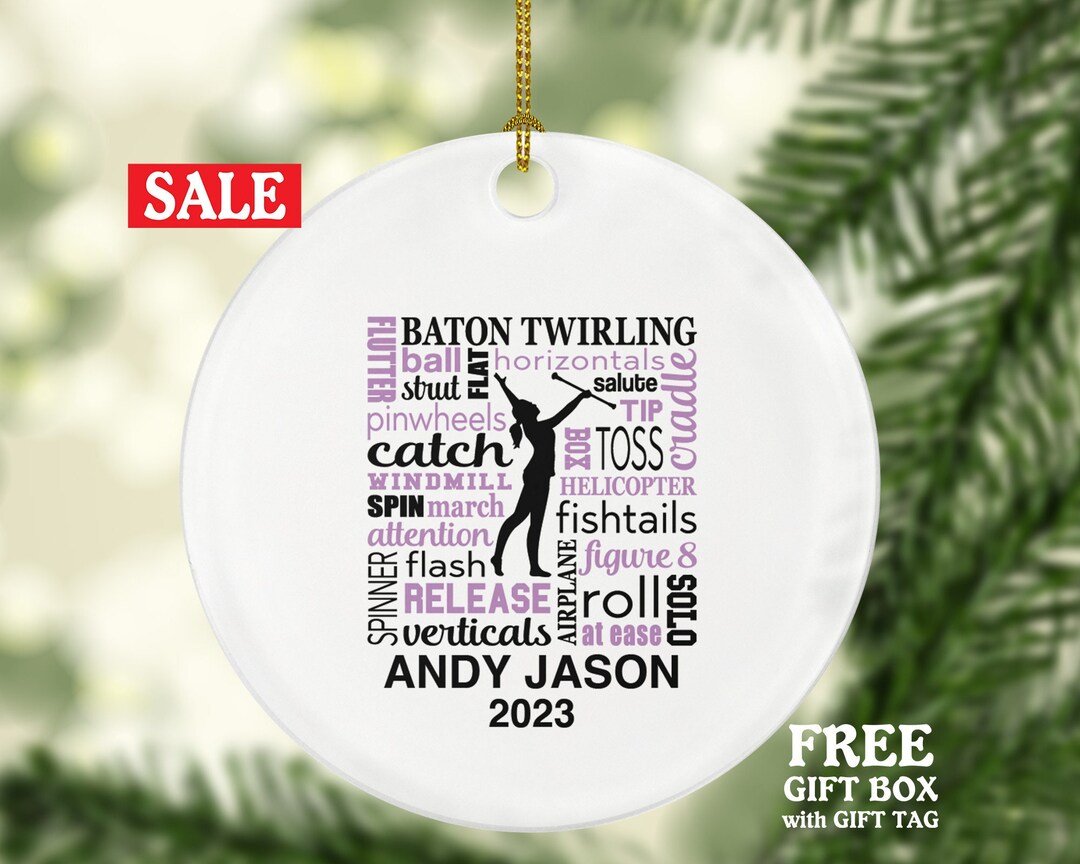 Baton Twirling Word Art Christmas Ornament Personalized Sports