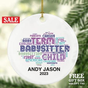 Babysitter Big Sister Christmas Ornament Personalized, Child Care #1 Best Nanny Gift, Name Keepsake Caregiver Holiday Gift
