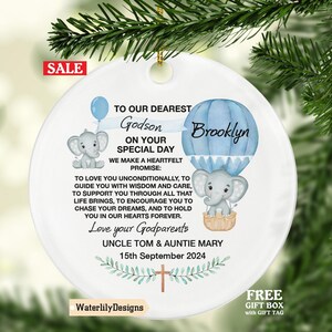 Promise to Godchild Christening Baptism Personalized Christmas Ornament - Baby Godson Grandson Goddaughter Granddaughter Boy Girl Keepsake