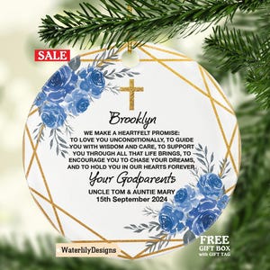 Promise to Godchild Christening Baptism Personalized Christmas Ornament - Baby Godson Grandson Goddaughter Granddaughter Boy Girl Keepsake