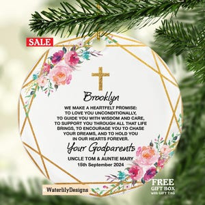 Promise to Godchild Christening Baptism Personalized Christmas Ornament - Baby Godson Grandson Goddaughter Granddaughter Boy Girl Keepsake