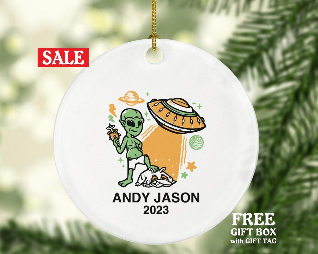 Personalized UFO and Alien Christmas Ornament, Outer Space Design With ...