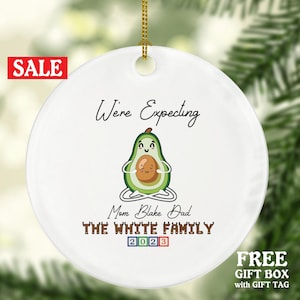 Personalized Pregnant Avocado Mom Expecting Ornament, Decor for Parents and Couples, “We’re Expecting” Family Announcement with Fun Avocado