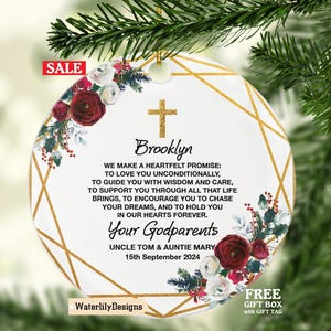 Promise to Godchild Christening Baptism Personalized Christmas Ornament - Baby Godson Grandson Goddaughter Granddaughter Boy Girl Keepsake
