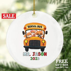 School Bus Driver Fox Christmas Ornament Personalized, Custom Student Bus Christmas Tree Name Keepsake Holiday Gift