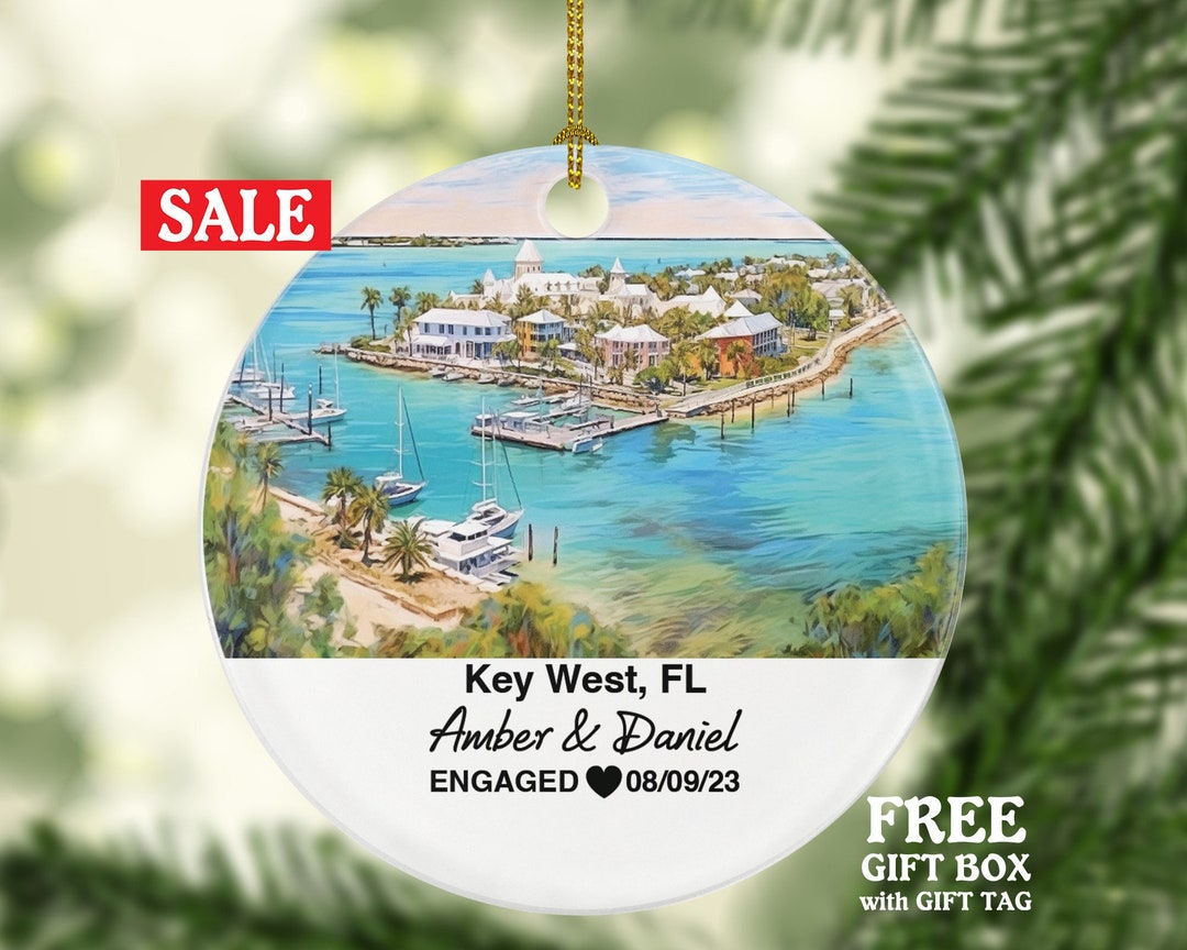 Key West Florida Christmas Ornament, Engaged Married Family Together