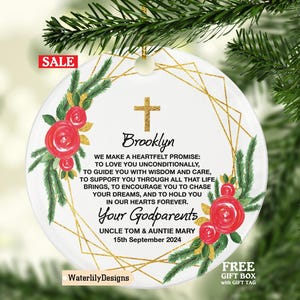 Promise to Godchild Christening Baptism Personalized Christmas Ornament - Baby Godson Grandson Goddaughter Granddaughter Boy Girl Keepsake