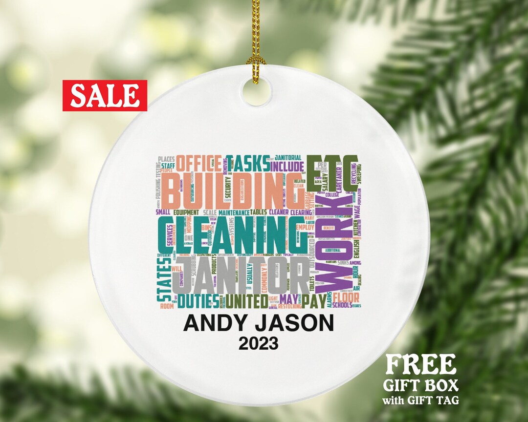 Janitor Word Art Christmas Ornament Personalized Coworker Etsy