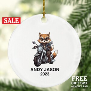 Motorcycle Rider Fox Christmas Ornament Personalized - Custom Gift for Bikers Racer Racing Personalized