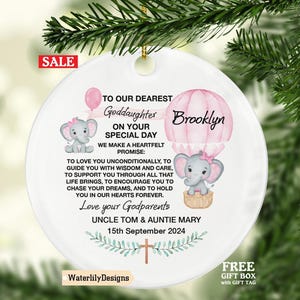Promise to Godchild Christening Baptism Personalized Christmas Ornament - Baby Goddaughter Granddaughter Godson Grandson Girl Boy Keepsake