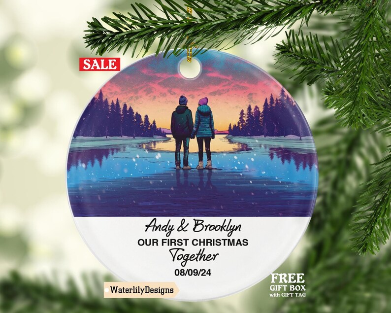 Together Couple Engaged Married Mr Mrs Christmas Ornament, Snowy Nature