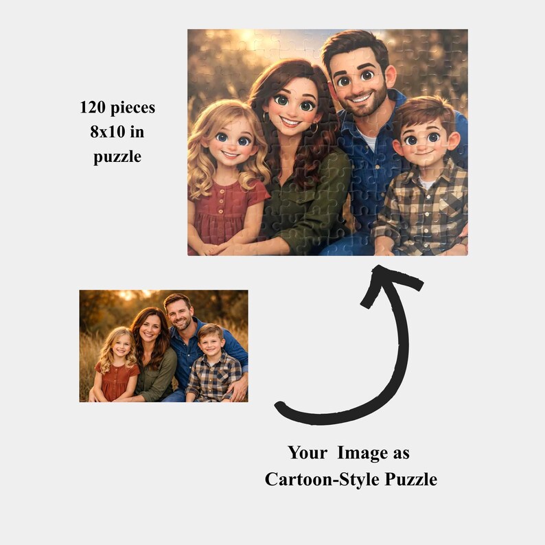 Personalized Cartoon Photo Puzzle – Custom Jigsaw 120 Pieces Puzzle from Your Picture – Gift for Couples, Families & Friends image 4