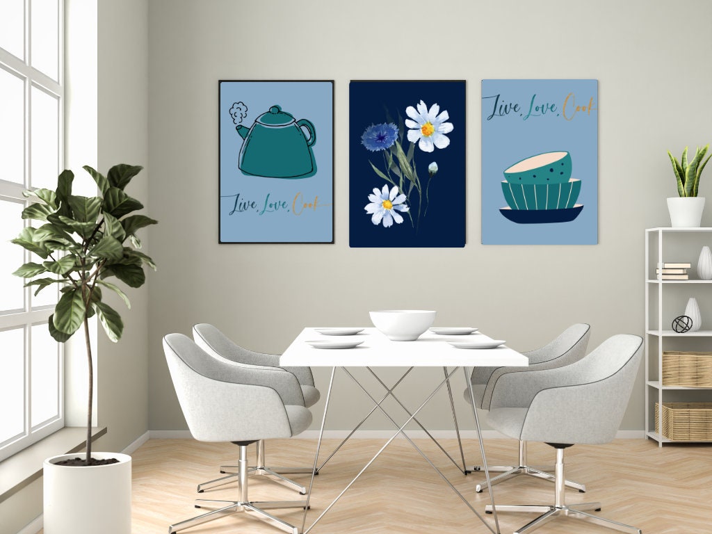 Teal & Navy Vintage Inspirational Kitchen Restaurant Cafe Bar Dining