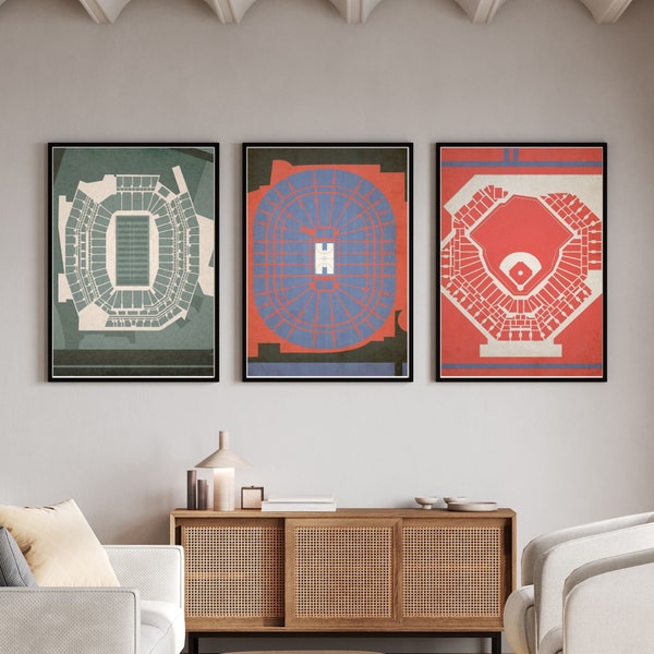 Philadelphia Sports Stadium Prints - Phillies, 76ers, Eagles Digital Download - Wall Art Decor - Set of 3 - Gift for Philly Fans