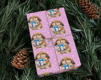 Cute Bunny with Present Gift Wrap Paper | Pink Bunny Pattern