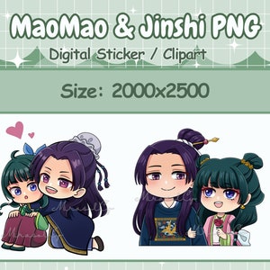 The Apothecary Diaries Digital Stickers, Kusuriya no Hitorigoto Anime PNG, Kawaii Chibi Clipart Cute Mao Mao and Jinshi Art Instant Download