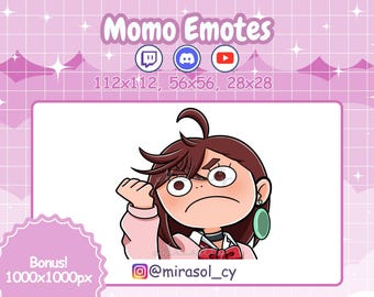 Angry Momo Twitch, Discord, YouTube Emotes, Funny Anime Girl Emotes, Brown Hair Girl Emotes, Anime Girl Clipart PNG