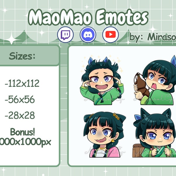 Mao Mao Emotes | The Apothecary Diaries Twitch Emote Pack | Kusuriya no Hitorigoto Discord Emotes | Kawaii Chibi Anime Digital Stickers PNG