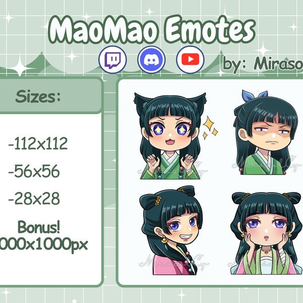 Mao Mao Emotes | The Apothecary Diaries Emote Pack | Kawaii Twitch Emotes | Chibi Anime Discord Emotes | Digital Stickers | Instant Download